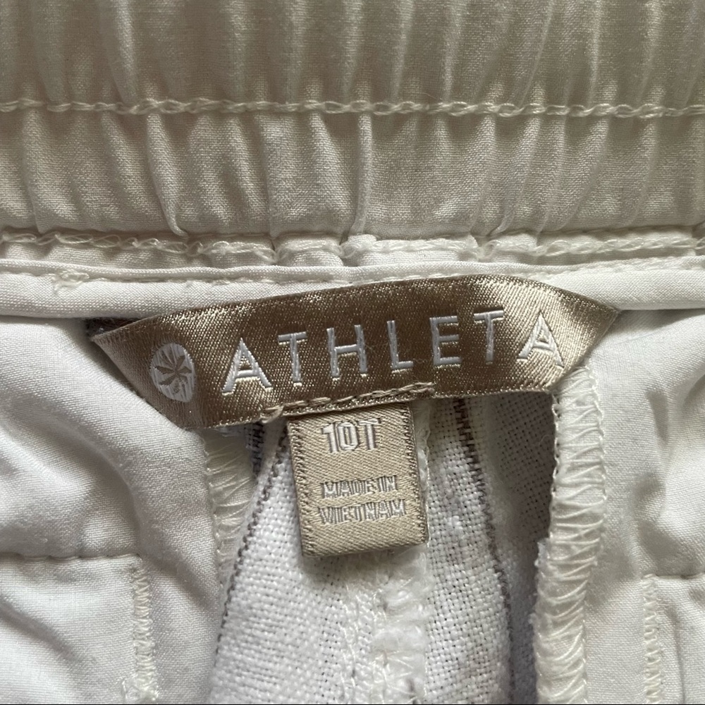 Athleta Bali White Silver Gray Striped Crop Pants size 10 T - Picture 10 of 12